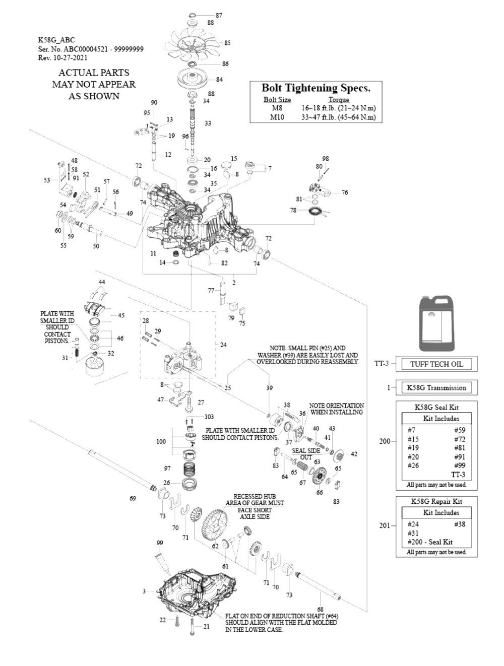 Transmission Diagram and Parts List for XT1-GT54KH (14AQA3TMA10)(2023) Cub Cadet Lawn Tractor